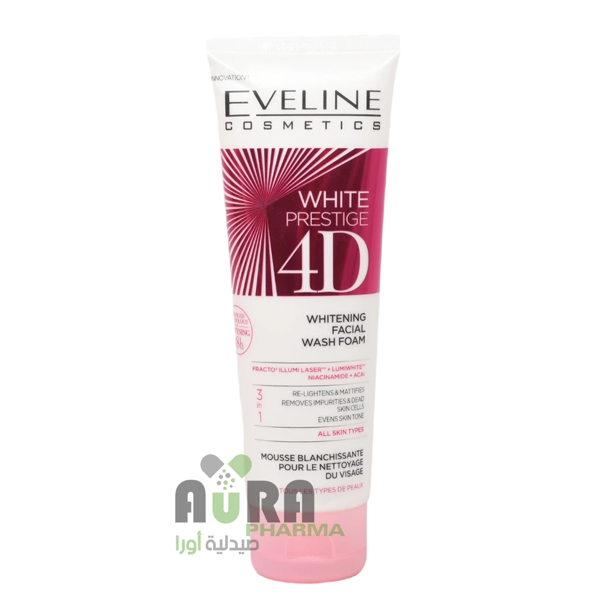 غسول رغوة الوجه للتفتيح وايت برستيج فور دي من ايفلين - 100 مل